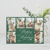 Elegant Script & Family Photo Collage Christmas シーズンカード (スタンド正面)