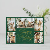 Elegant Script & Family Photo Collage Christmas 箔シーズンカード (立ち正面)