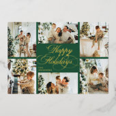 Elegant Script & Family Photo Collage Christmas 箔シーズンカード (正面)