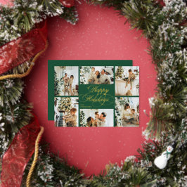 Elegant Script & Family Photo Collage Christmas 箔シーズンカード