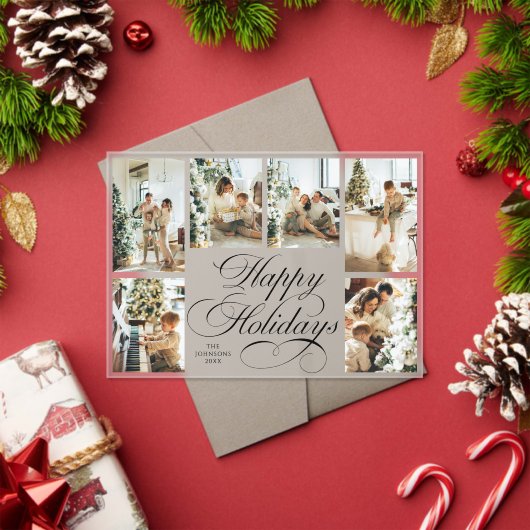 Elegant Script Family Photo Collage Christmas Card アクリル招待状 (インサイチュ (クリスマス))