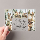 Elegant Script Family Photo Collage Christmas Card アクリル招待状 (インサイチュ (ポータブル))