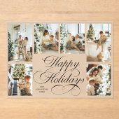 Elegant Script Family Photo Collage Christmas Card アクリル招待状 (正面)