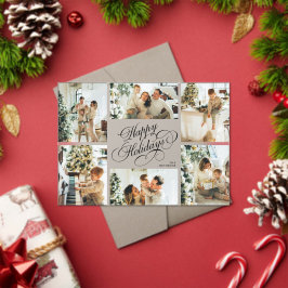 Elegant Script Family Photo Collage Christmas Card アクリル招待状