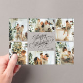 Elegant Script Family Photo Collage Christmas Card アクリル招待状 (インサイチュ (ポータブル))