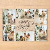 Elegant Script Family Photo Collage Christmas Card アクリル招待状 (正面)