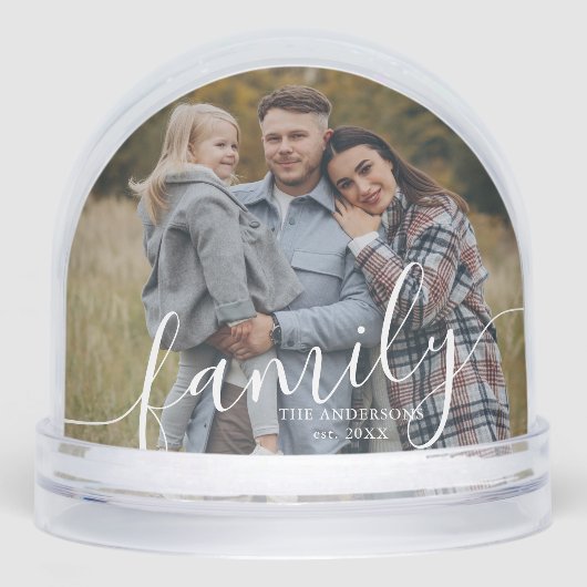 Elegant Script "Family" Photo Snow Globe (正面)