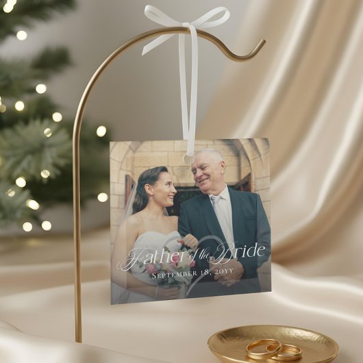 Elegant Script Father of the Bride Photo Keepsake ガラスオーナメント