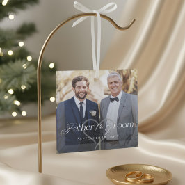 Elegant Script Father of the Groom Photo Keepsake ガラスオーナメント