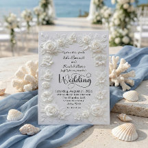 Elegant Script Faux Embossed Roses Formal Wedding