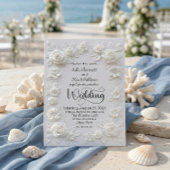 Elegant Script Faux Embossed Roses Formal Wedding 招待状