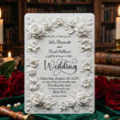 Elegant Script Faux Embossed Roses Formal Wedding 招待状