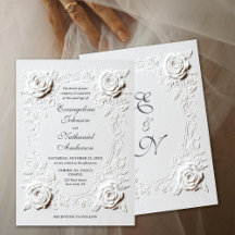 Elegant Script Faux Embossed Roses Formal Wedding