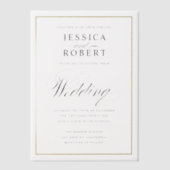 Elegant Script Faux Gold Border Wedding ベラム紙招待状 (正面)