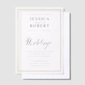 Elegant Script Faux Gold Border Wedding ベラム紙招待状 (オフセット)
