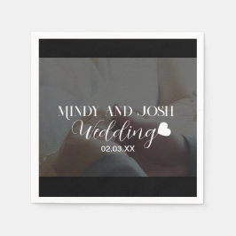 Elegant Script floating heart Photo Black スタンダードカクテルナプキン