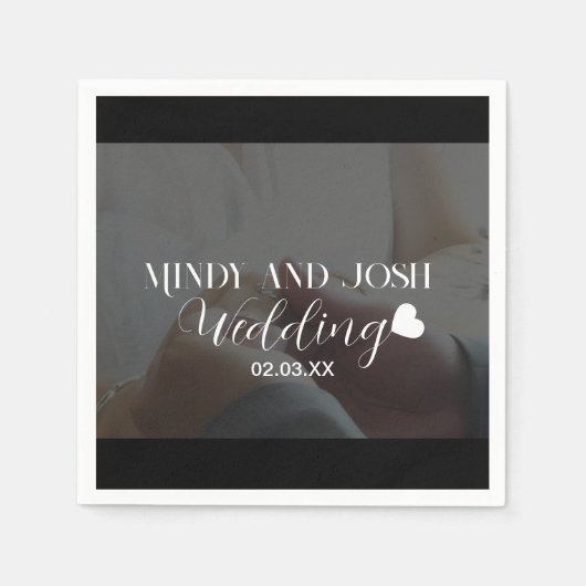 Elegant Script floating heart Photo Black スタンダードカクテルナプキン (正面)