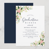 Elegant script floral graduation dinner 招待状 (正面/裏面)