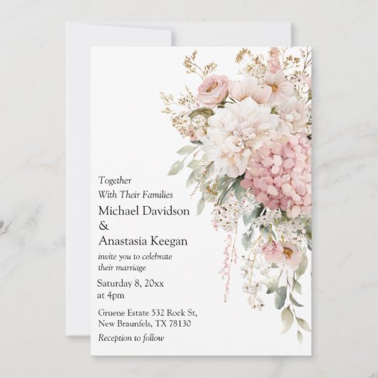 elegant script floral pink wedding invitation   ノートカード (正面)