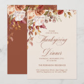 Elegant Script Floral Thanksgiving Dinner  招待状 (正面/裏面)