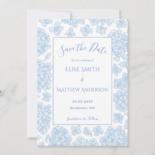 Elegant Script Floral Wedding Save The Date Card 招待状 (正面)