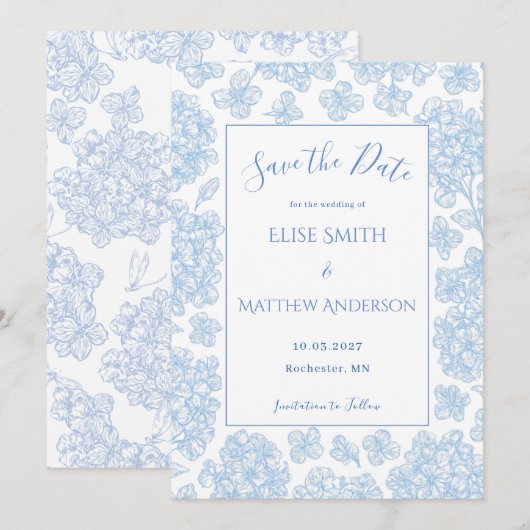 Elegant Script Floral Wedding Save The Date Card 招待状 (正面/裏面)