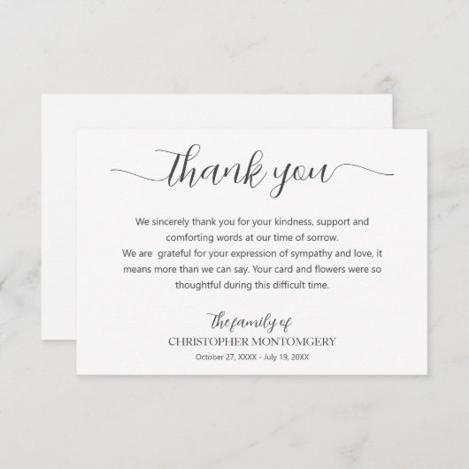 Elegant Script Funeral サンキューカード (正面/裏面)