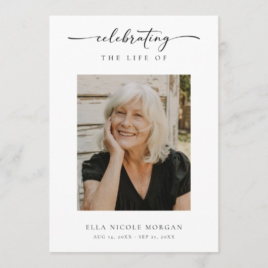 Elegant Script Funeral Ceremony Service With Photo プログラム (正面)