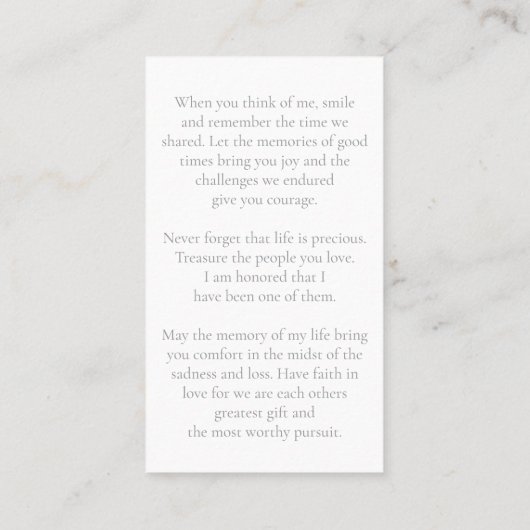 Elegant Script Funeral Photo Prayer Cards 名刺 (裏面)