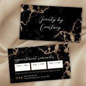 Elegant Script Gold & Black Marble Beauty Salon 予約カード