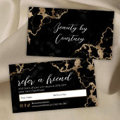 Elegant Script Gold & Black Marble Beauty Salon 紹介カード