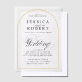 Elegant Script Gold Border Wedding Arch ベラム紙招待状 (オフセット)