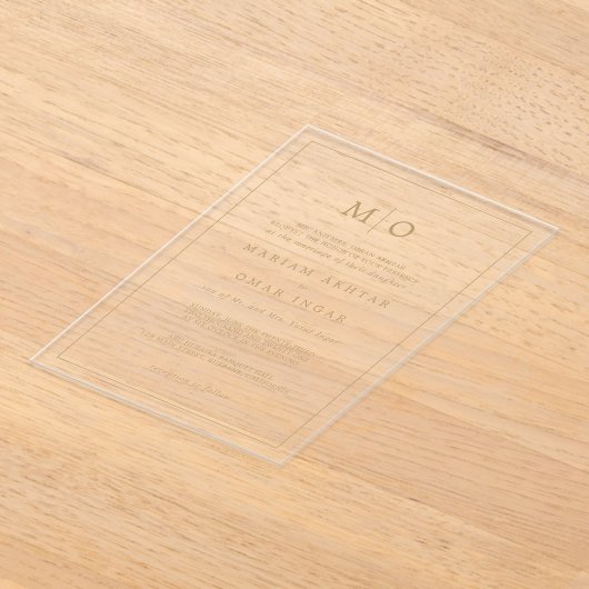 Elegant Script Gold Monogram アクリル招待状 (レイダウン)