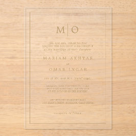 Elegant Script Gold Monogram アクリル招待状
