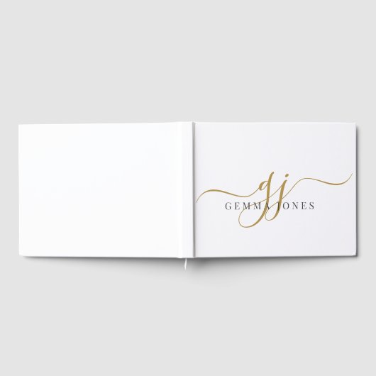 Elegant Script Gold Monogram Initials Name  ゲストブック (全面)
