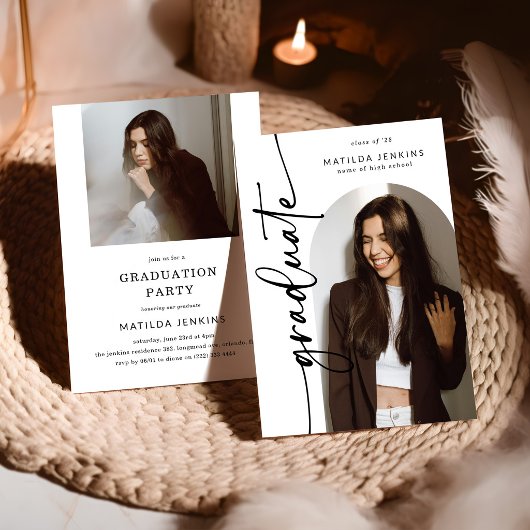 Elegant Script Grad Arch Photo Collage Graduation 招待状