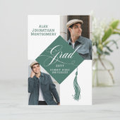 Elegant Script Grad Cap Tassel Graduation Photo 招待状 (スタンド正面)