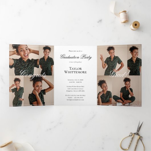 Elegant Script Grad Photo Collage Graduation Party 三つ折り招待状 (内部)