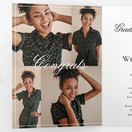 Elegant Script Grad Photo Collage Graduation Party 三つ折り招待状 (内部最初)