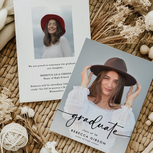 Elegant Script Graduate 2 Photo Collage Graduation 案内状