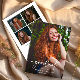 Elegant Script Graduate 5 Photo Collage Graduation 案内状