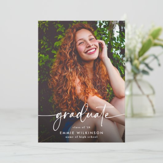 Elegant Script Graduate 5 Photo Collage Graduation 案内状 (スタンド正面)