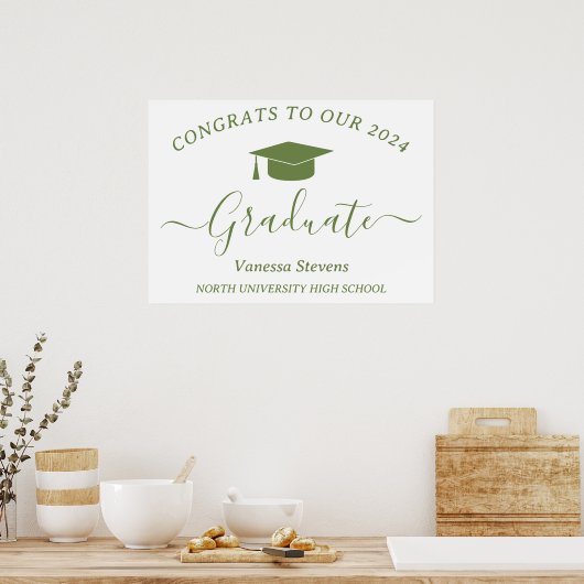 Elegant Script Graduation Congrats Modern White ポスター (キッチン)