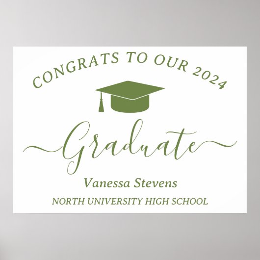 Elegant Script Graduation Congrats Modern White ポスター (正面)