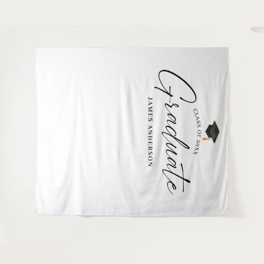 Elegant Script Graduation Party Photo Backdrop タペストリー (正面(横))