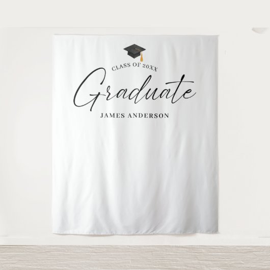 Elegant Script Graduation Party Photo Backdrop タペストリー (正面)