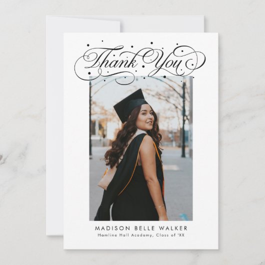 Elegant Script Graduation Photo サンキューカード (正面)