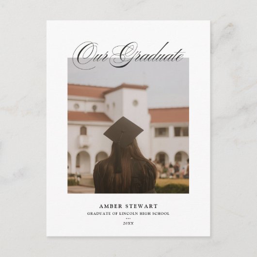 Elegant Script Graduation Photo Card | Annoucement シーズンポストカード (正面)
