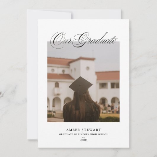 Elegant Script Graduation Photo Card | Annoucement 招待状 (正面)