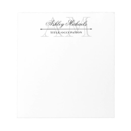 Elegant Script Gray 2 Initial Monogram Name Title ノートパッド (正面)